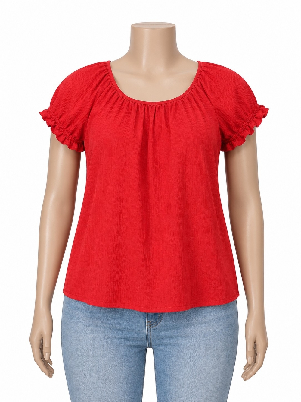 Madewell Red Scoop-Neck Puff Sleeve Top